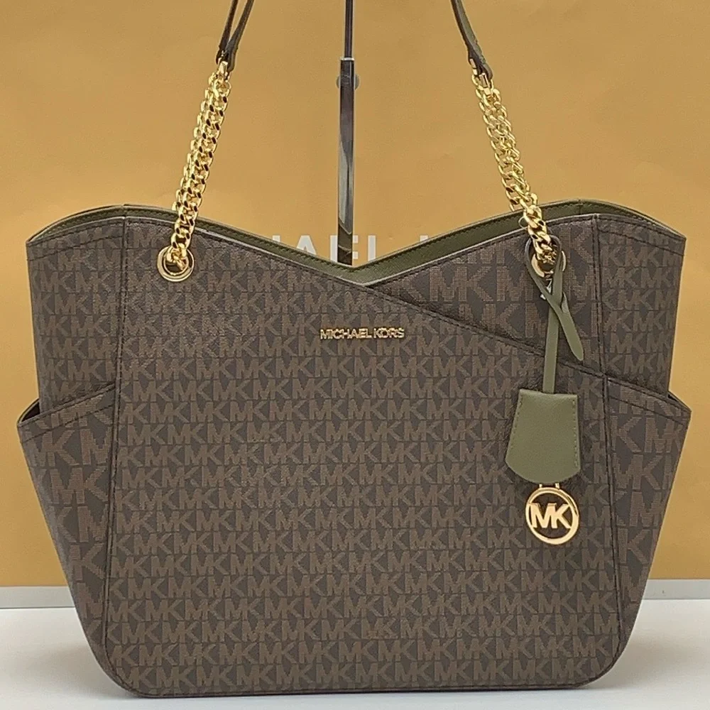 MICHAEL KORS  Jet Set Large Logo Tote Chain Shoulder Bag  COLOR OLIVE  NWT
